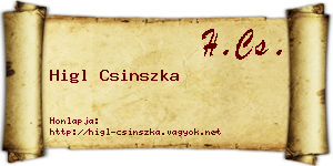 Higl Csinszka névjegykártya